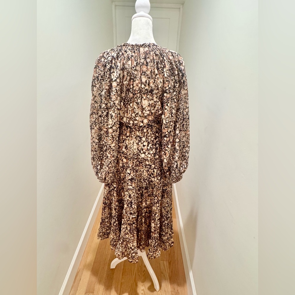 Ulla Johnson Black and Cream Floral Long Sleeve Dress - Picture 3 of 5